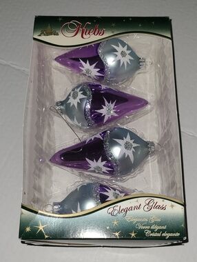 Vintage Krebs Elegant Glass Purple and Silver Holiday Ornaments - Set of 4